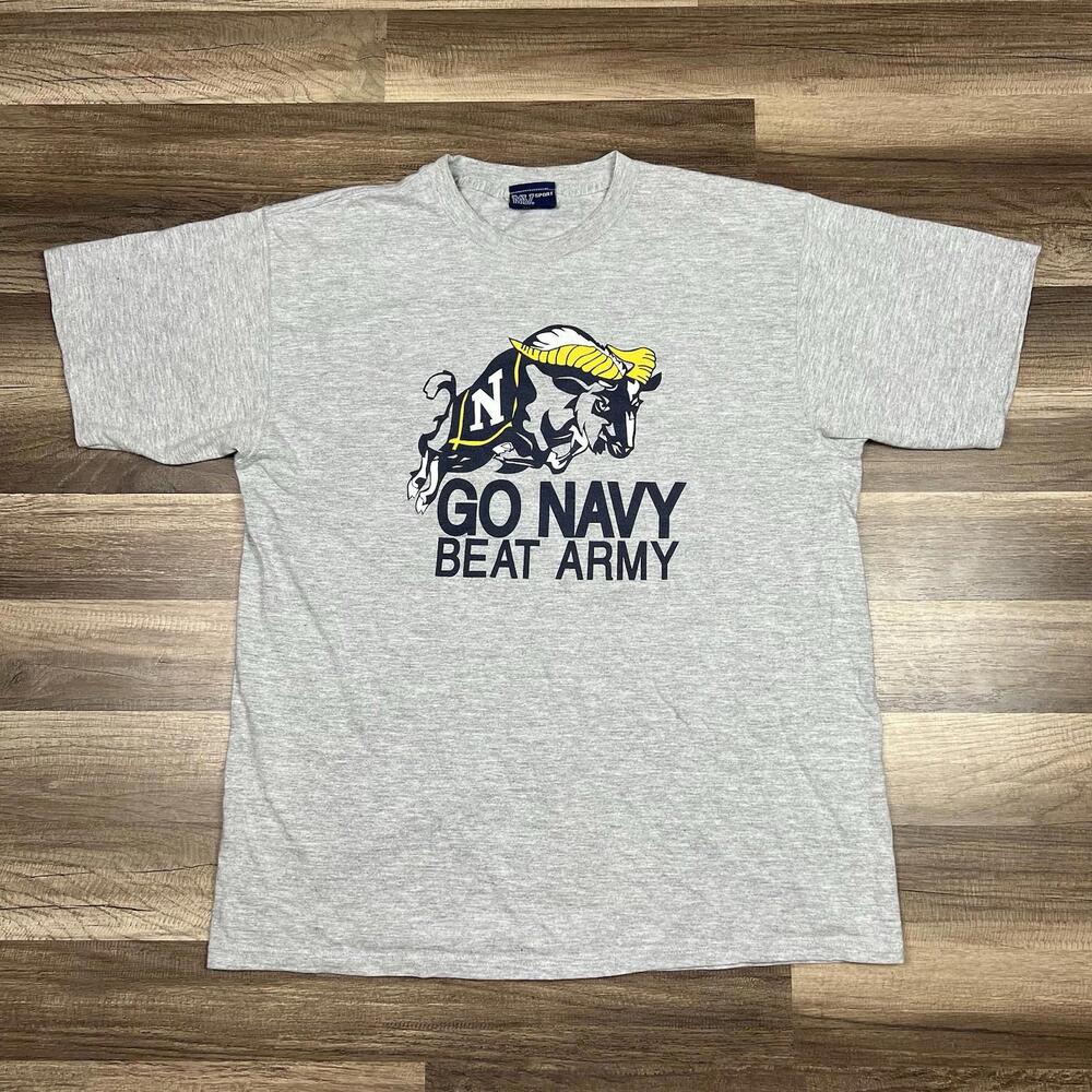 VTG Navy Midshipmen Go Navy Bill The Goat Gray Size Large Distressed